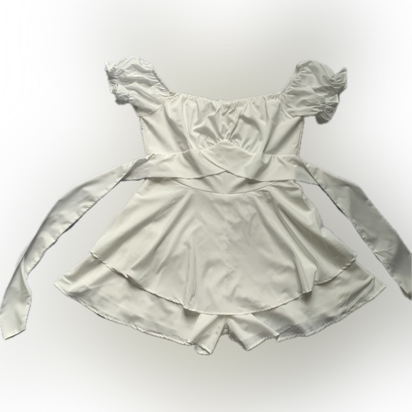 NWOT, Fixmatti Boho Polyester Off Shoulder Chiffon WHITE Shorts ROMPER - Picture 6 of 9